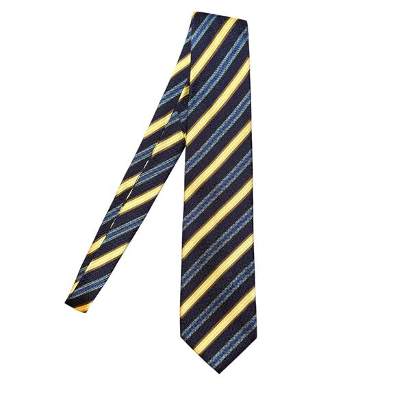Massimo Bizzocchi Silk Tie Necktie Stripes Striped Blue Gold Made in Italy - Picture 1 of 8